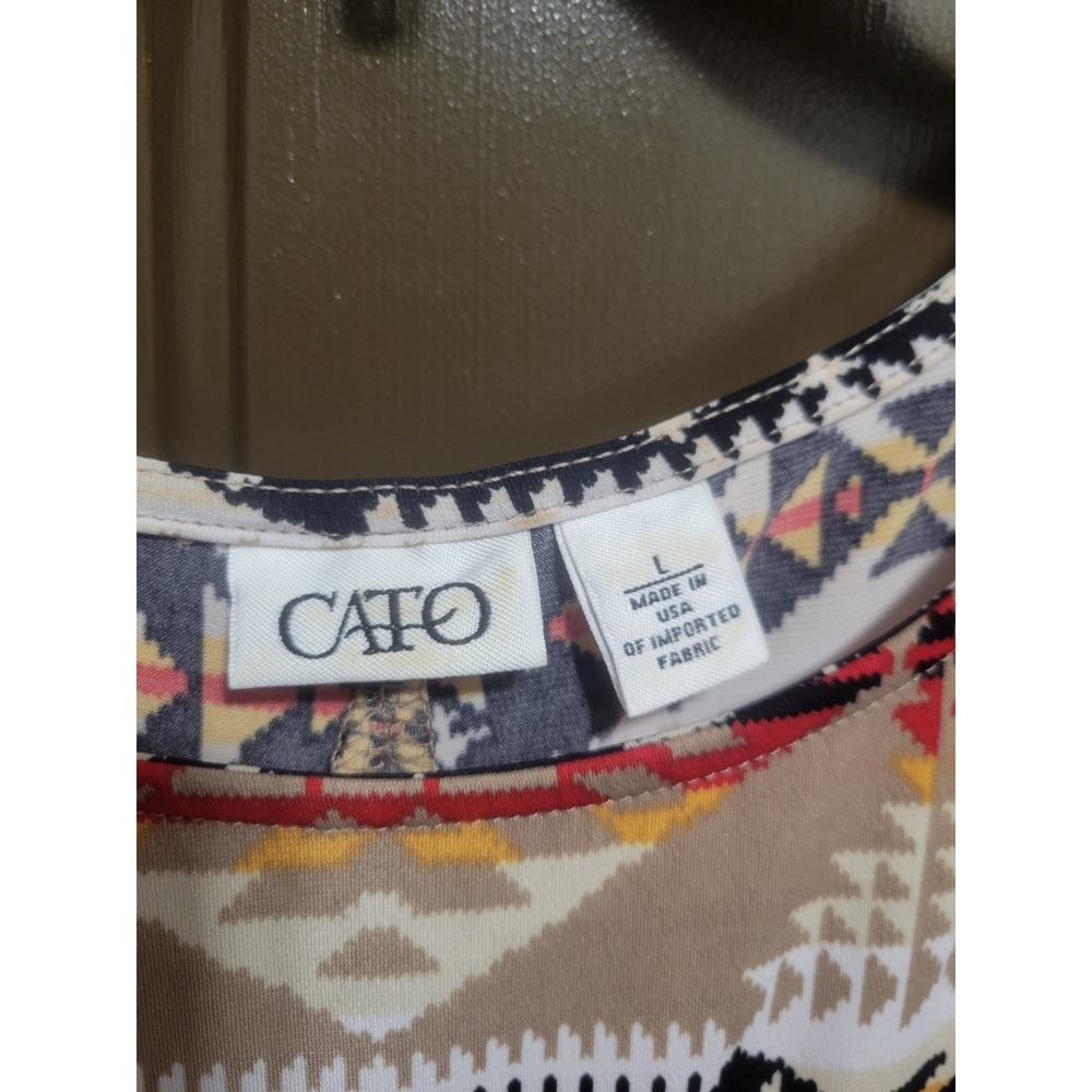 CATO Womens Large Aztec Tribal Print Hi Low Top Light Knit Southwestern Boho - Picture 4 of 12